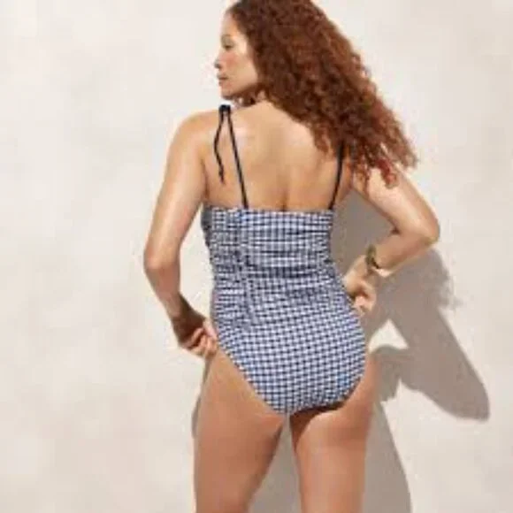 J.Crew Ruched tie-shoulder one-piece swimsuit in classic gingham - Picture 3 of 6